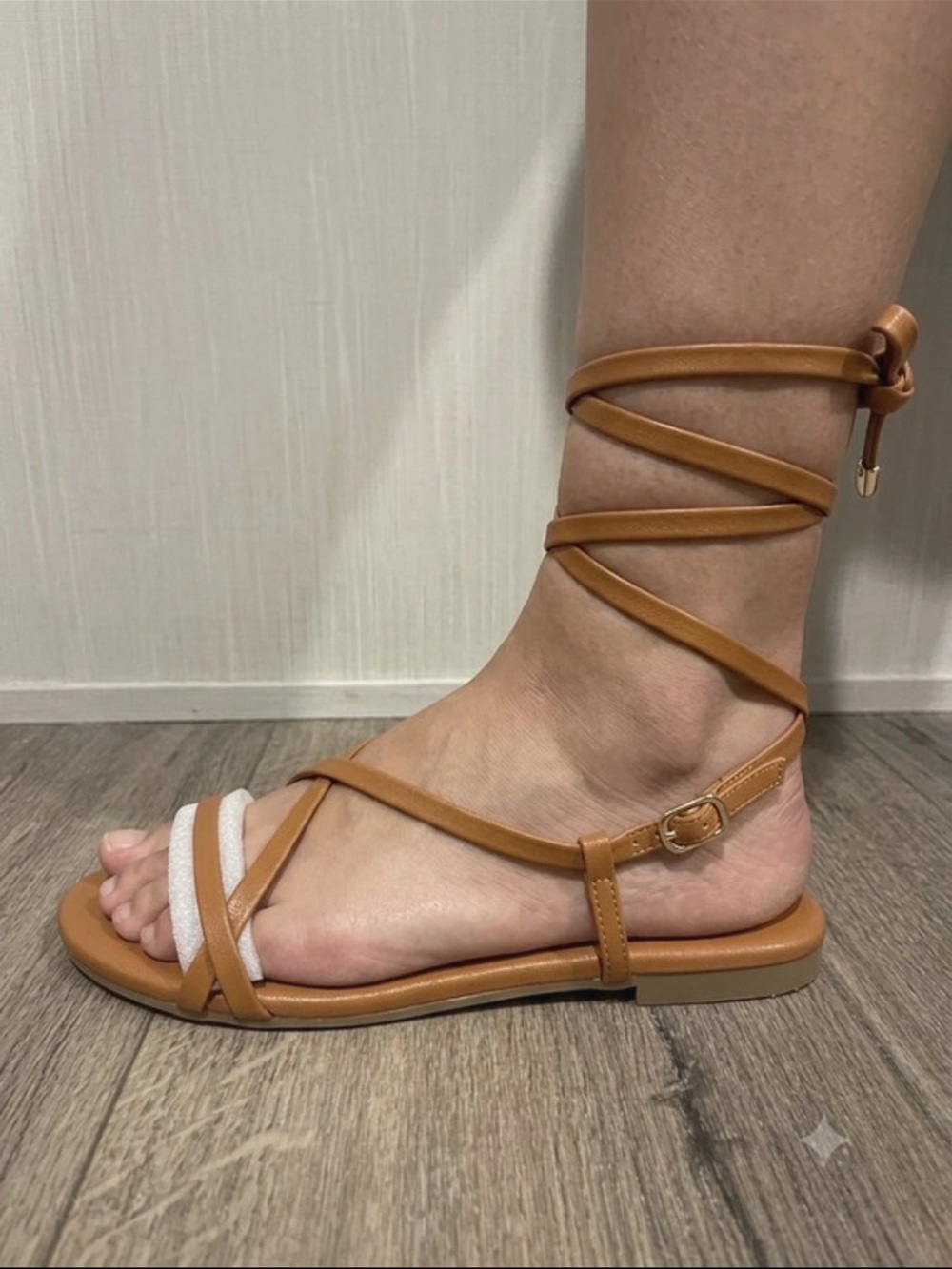 Cape Robbin Tan Wrap-Around Strappy Sandals with White Accent